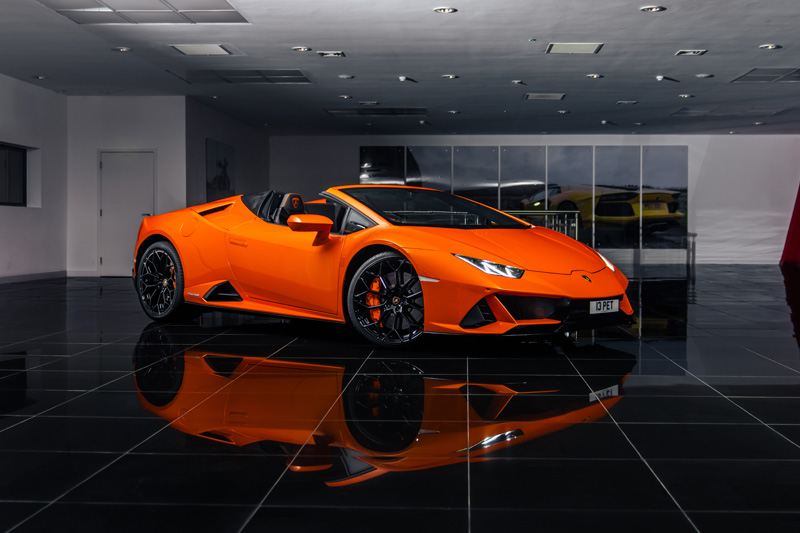 Lamborghini Huracan Evo Spyder Orange, Platinum Executive Travel, Available for Hire UK, Hire Car